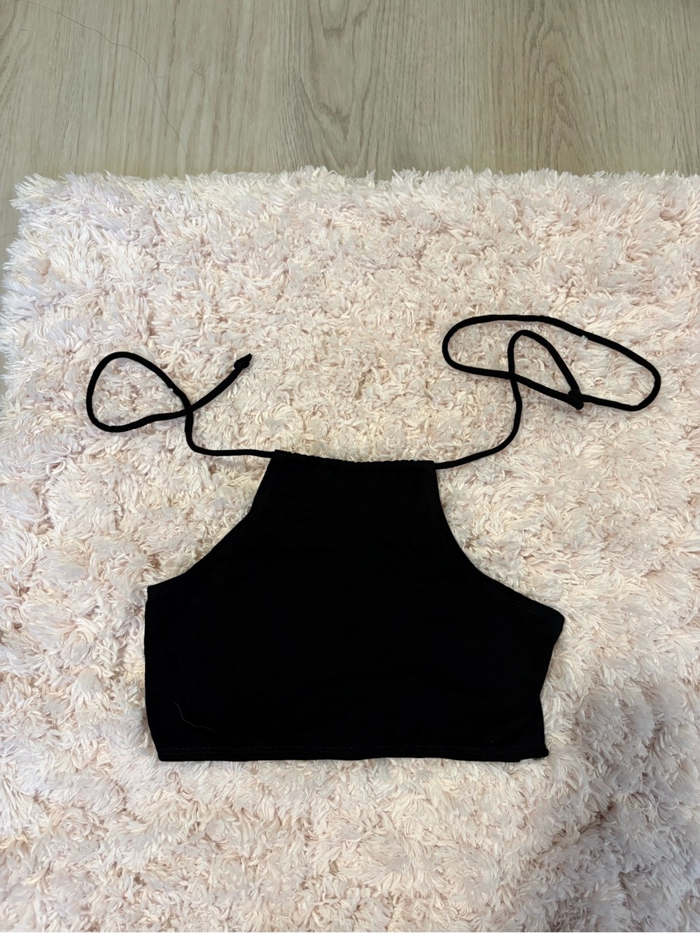 Black Halter Crop Top with Tie Straps - Women